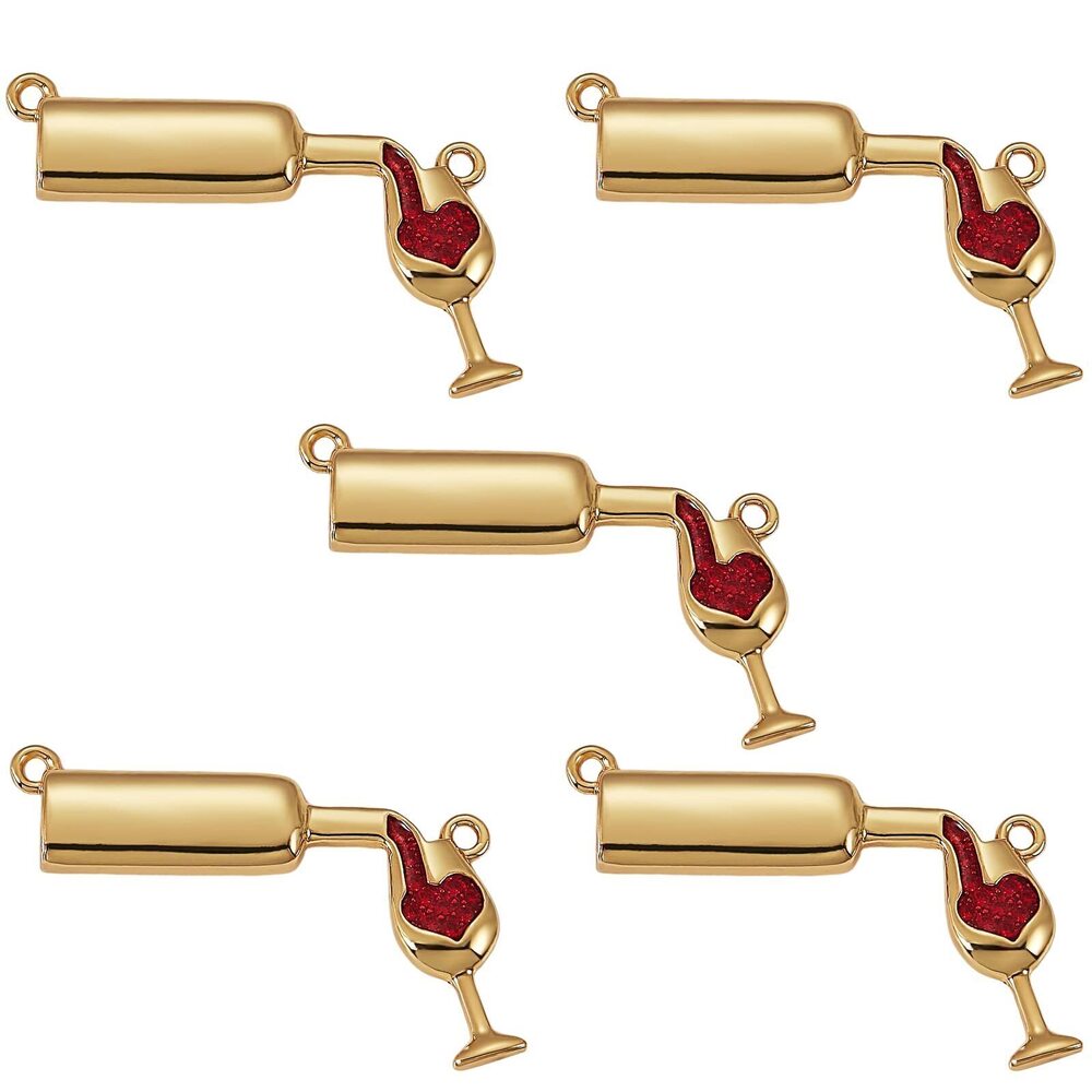 2771 5 Pcs Brass Enamel Links Charm Connectors Wine Necklace Love Wine